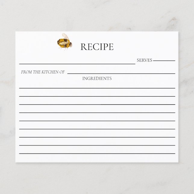 Honey Bee Bridal Shower Double Sided Recipe Card (Vorderseite)