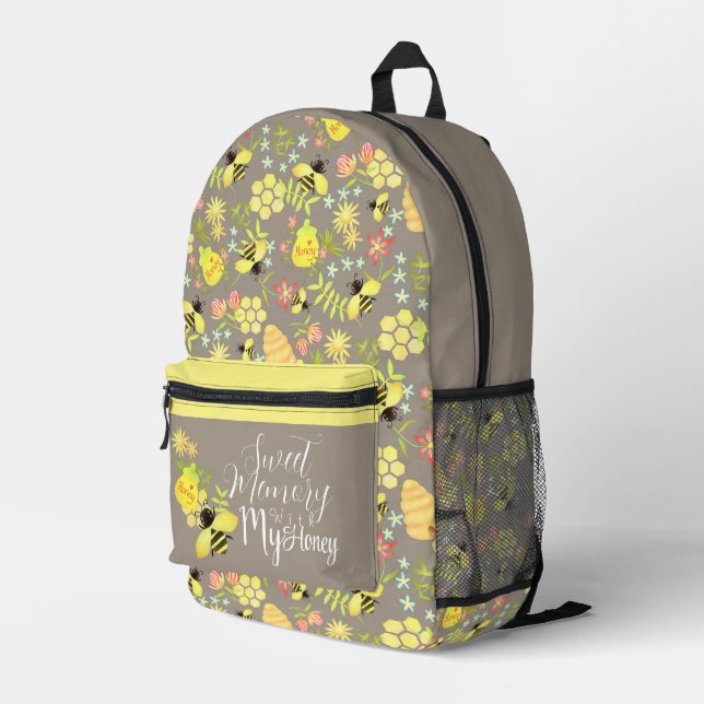 Honey Bee Brown Bedruckter Rucksack (Rückseitige Ecke Rechts)