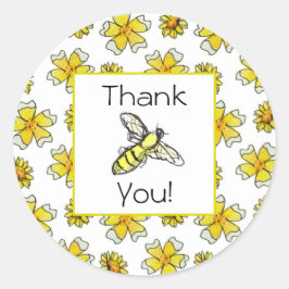 Honey Bee Buttercups Aquarell Blume Danke Runder Aufkleber
