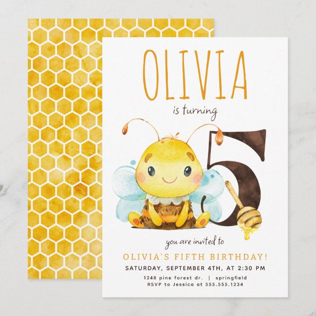 Honey Bee cinquième anniversaire Invitation (Devant / Derrière)