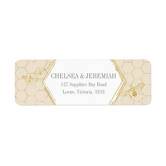 Honey Bee Cream Gold Custom Return Address Label (Vorne)