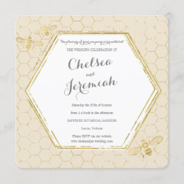 Honey Bee Cream Gold Custom Wedding Einladung