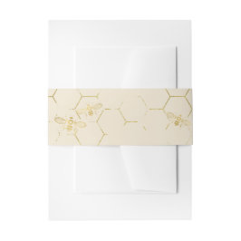 Honey Bee Cream Gold Einladung Bauchband Einladungsbanderole