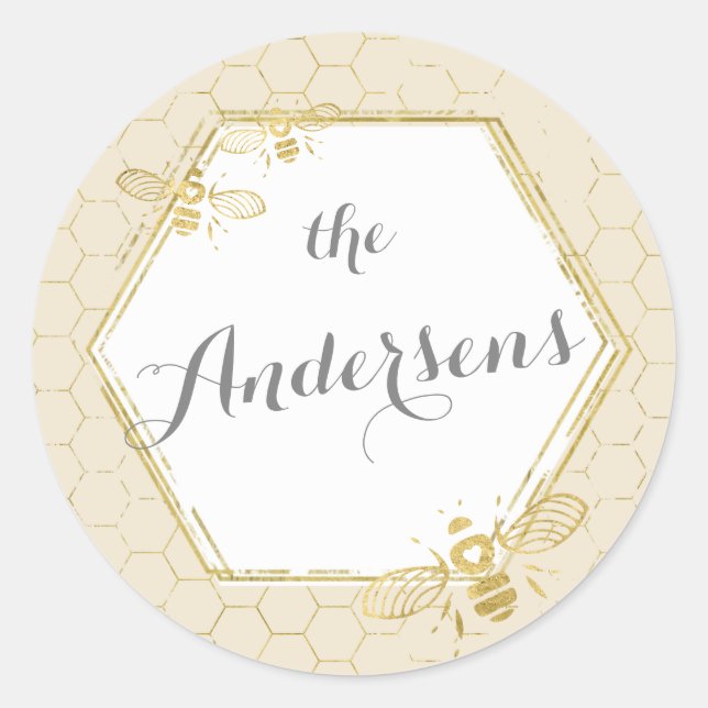 Honey Bee Cream Gold Individuelle Name Sticker Wed (Vorderseite)