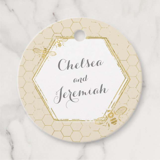 Honey Bee Cream Gold Individuelle Name Wedding Geschenkanhänger (Vorderseite)