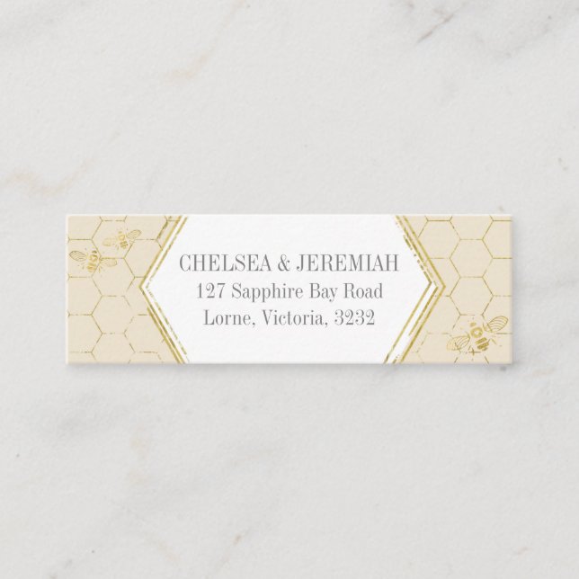 Honey Bee Cream Gold Muster Custom Address Card Mini Visitenkarte (Vorderseite)