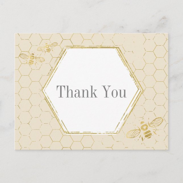 Honey Bee Cream Gold Muster Vielen Dank Postkarte (Vorderseite)