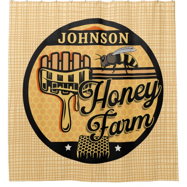 Honey Bee Farm Personalisiert NAME Sweet Beehive Duschvorhang (Vorderseite)