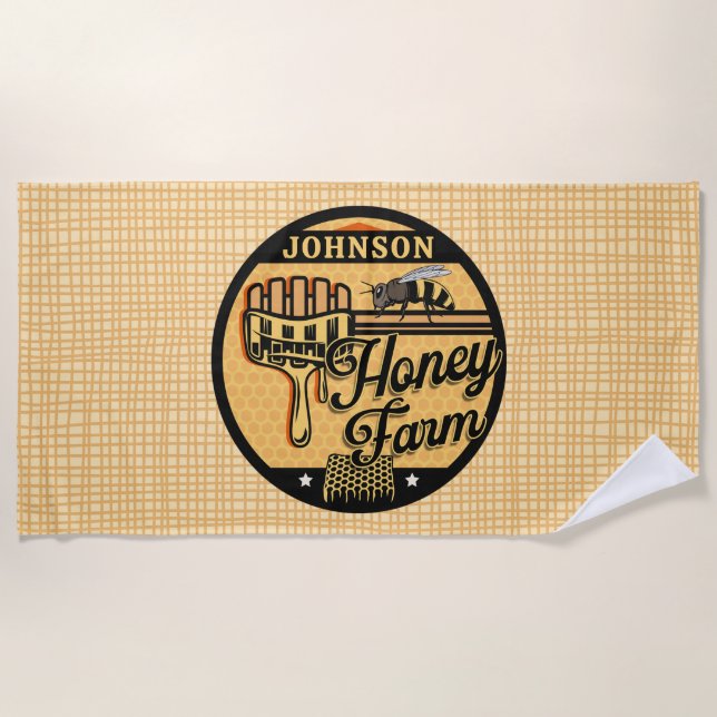 Honey Bee Farm Personalisiert NAME Sweet Beehive Strandtuch (Vorderseite)