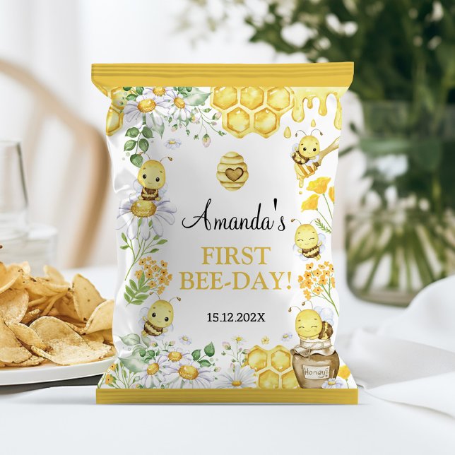 Honey Bee First Bee Day Birthday Chip Bag Wrapper Flyer (Von Creator hochgeladen)