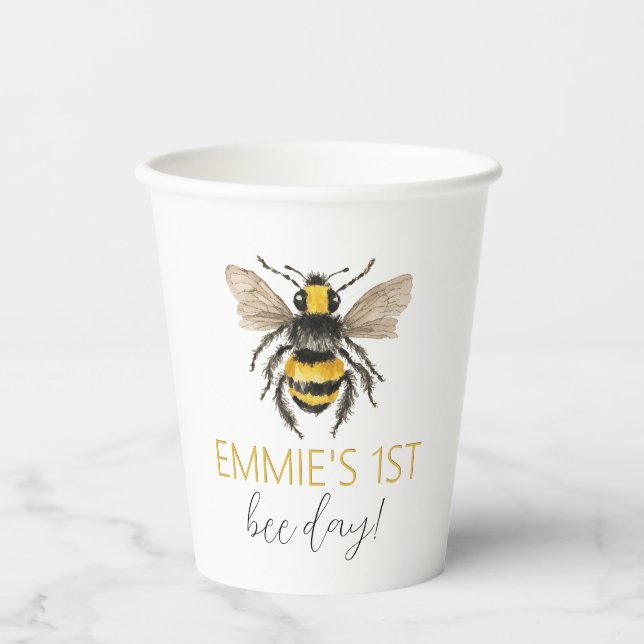 Honey Bee First Birthday Paper Cups Pappbecher (Vorderseite)