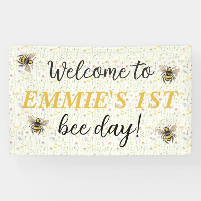 Honey Bee First Birthday Vinyl Banner (Horizontal)