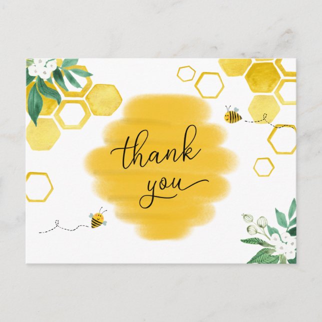 Honey Bee Floral Baby Dusche Danke Postcard Postkarte (Vorderseite)