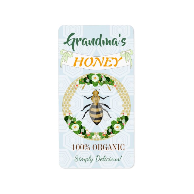 Honey Bee Floral Garden Honeycomb Muster Adressaufkleber (Vorne)
