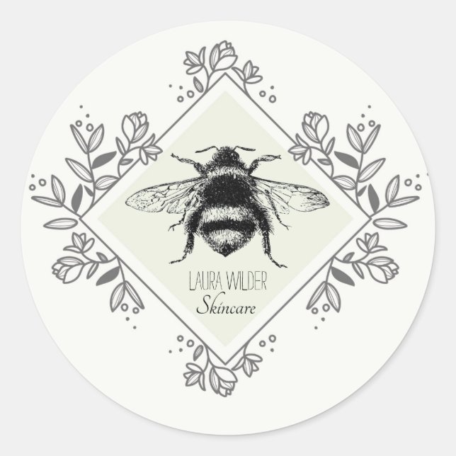 Honey Bee Floral Logo Skincare Products Runder Aufkleber (Vorderseite)