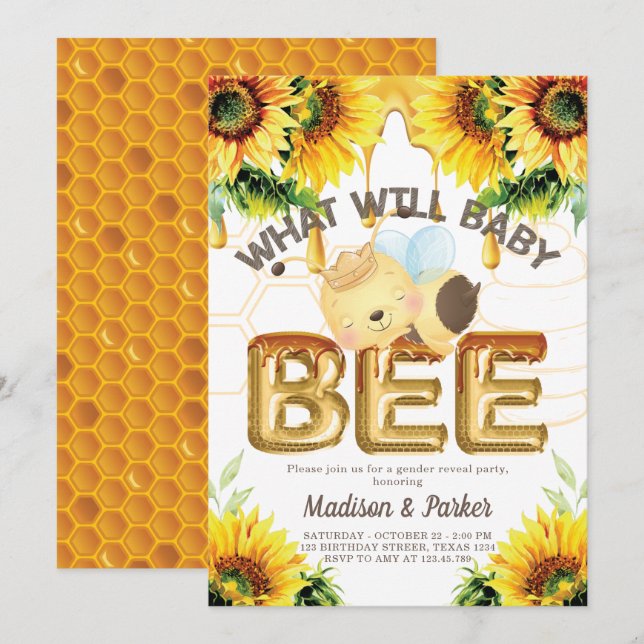Honey Bee Gender Reveal Was wird Baby sein Einladung (Vorne/Hinten)