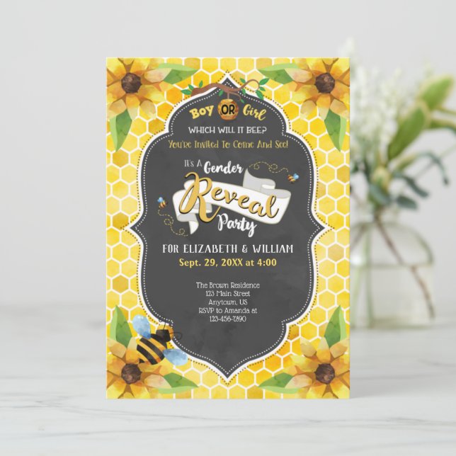 Honey Bee Genre Révéler Aquarelle Invitation (Debout devant)