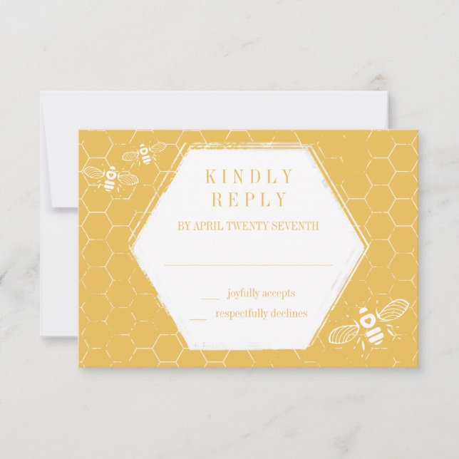 Honey Bee Golden Yellow Pattern RSVP Card (Vorderseite)
