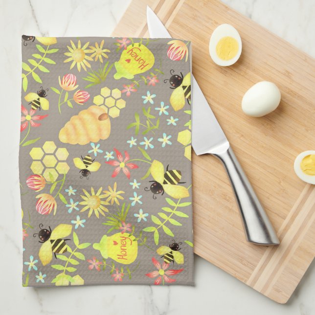 Honey Bee Gray Geschirrtuch (Viertel Falte)
