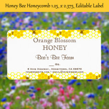 Honey Bee Honeycomb 1,25" x 2,375" Editable Label