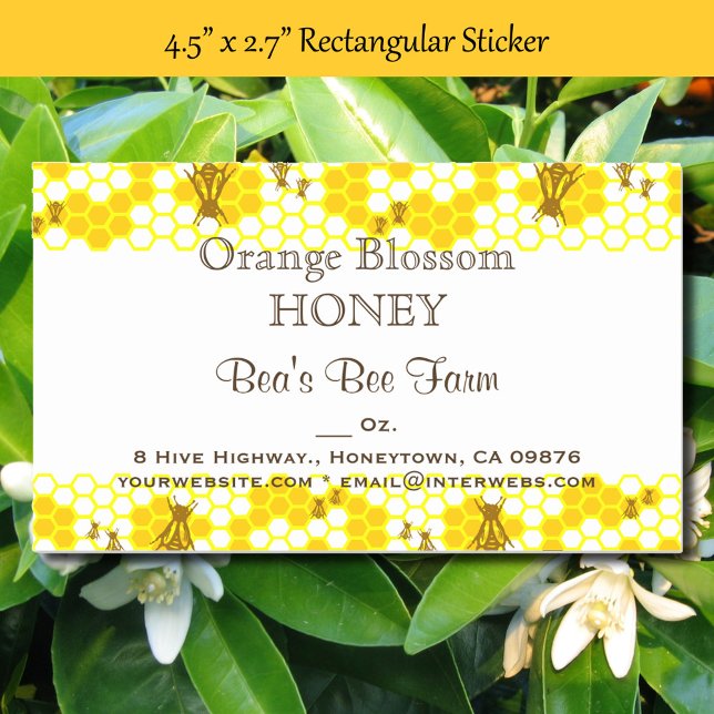 Honey Bee Honeycomb Custom 4,5" x 2,7" Rechteckiger Aufkleber (Honey Bee Honeycomb Product Honey Bee Honeycomb Product 4.5” x 2.7 Rectangular Stickers)