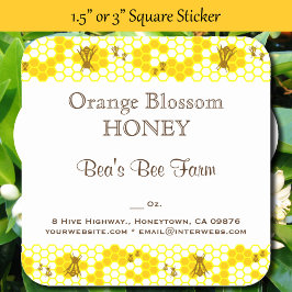 Honey Bee Honeycomb Editable 3" Square Sticker