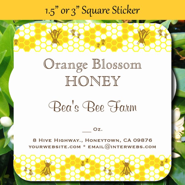 Honey Bee Honeycomb Editable 3" Square Sticker (Von Creator hochgeladen)