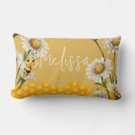 Honey Bee Honeycomb White Daisy Personalize Lendenkissen