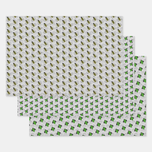 Honey Bee Honeycomb Wrapping Paper Set 3 Geschenkpapier Set (Set)