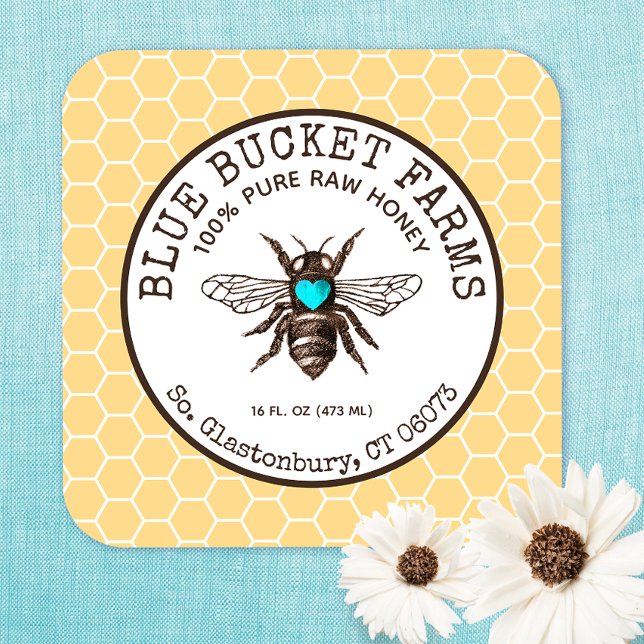 Honey Bee Honeycomb Yellow Square Business Card Quadratische Visitenkarte (Von Creator hochgeladen)