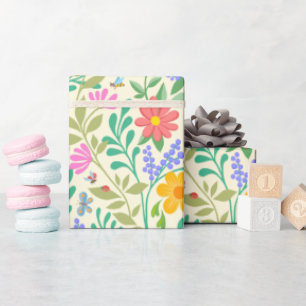 Honey Bee, Ladybug, Butterfly, Dragonfly & Blume Geschenkpapier