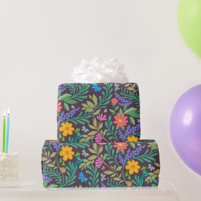 Honey Bee, Ladybug, Butterfly, Dragonfly & Blume Geschenkpapier (Partygeschenke)