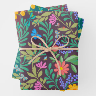 Honey Bee, Ladybug, Butterfly, Dragonfly & Blume Geschenkpapier Set