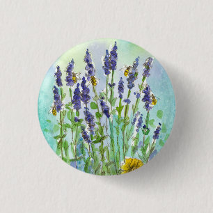 Honey Bee Lavender Herb Watercolor Blume Button