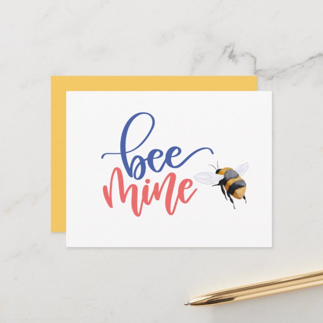 Honey Bee Mine Funny Valentine's Day Card Postkarte (Vorderseite/Rückseite Beispiel)