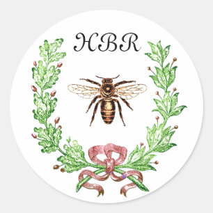 HONEY BEE, MIT OAK-BLÄTTER UND ROTEM RIBBON GESETZ RUNDER AUFKLEBER