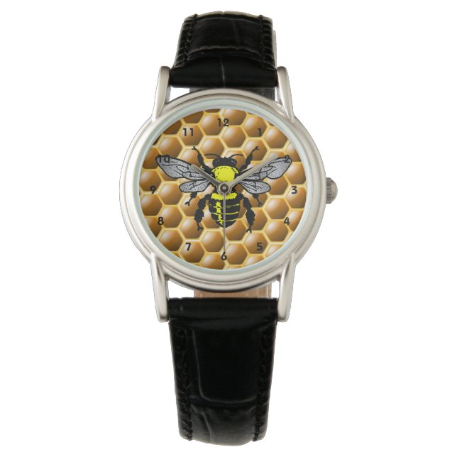 Honey Bee on Honeycomb Wrist Watch Armbanduhr (Vorderseite)