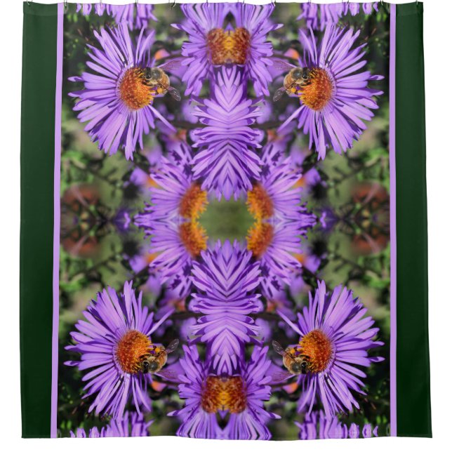 Honey Bee On Lila Aster Blume Abstrakt Duschvorhang (Vorderseite)