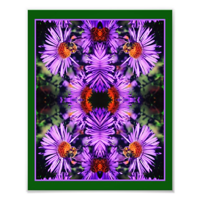 Honey Bee On Lila Aster Blume Abstrakt Fotodruck (Vorne)