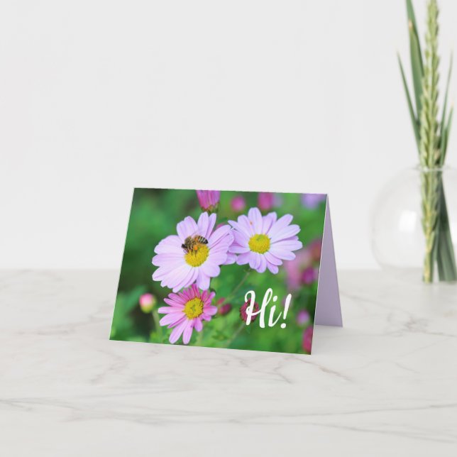 Honey Bee on Lila Blume Hallo Foto Note Card Karte (Vorderseite)