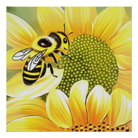 Honey Bee on Sunflower Niedliche Naive Art