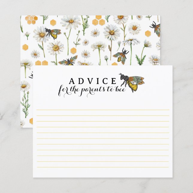 Honey Bee Parters to Bee Baby Shower Advice Card | (Vorne/Hinten)