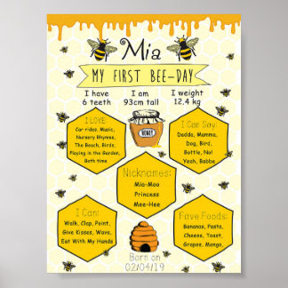 Honey Bee Party Meilenstein 1. Bee-Day Poster