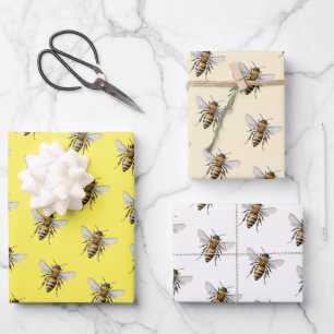 Honey Bee Pattern Yellow White Beige Geschenkpapier Set