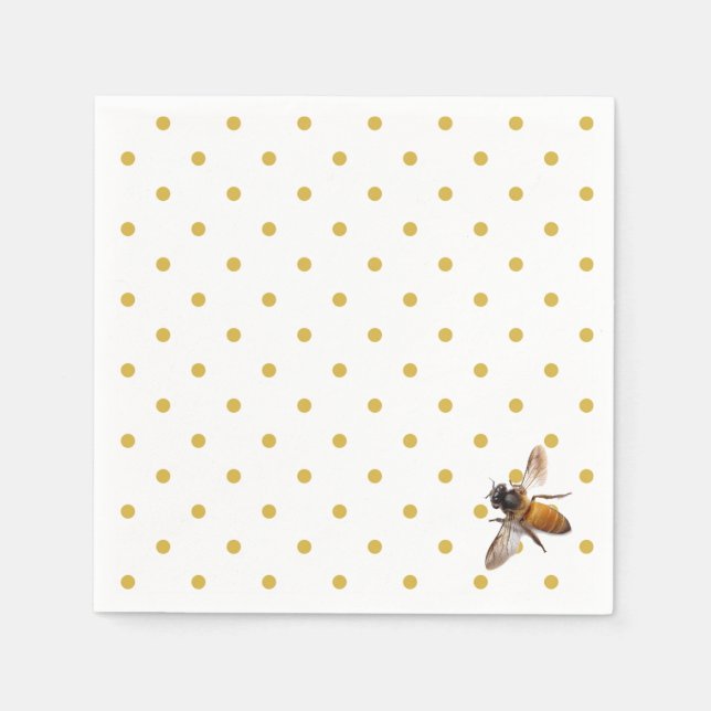 Honey Bee | Retrogold und weißes Polka-Dot-Muster Serviette (Vorderseite)