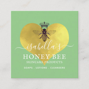 Honey Bee Skincare Gold Foil auf Grün Quadratische Visitenkarte