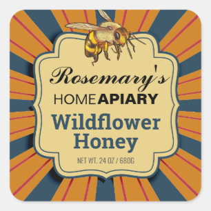 Honey Bee Sunburst Dark Amber Honey Jar Quadratischer Aufkleber