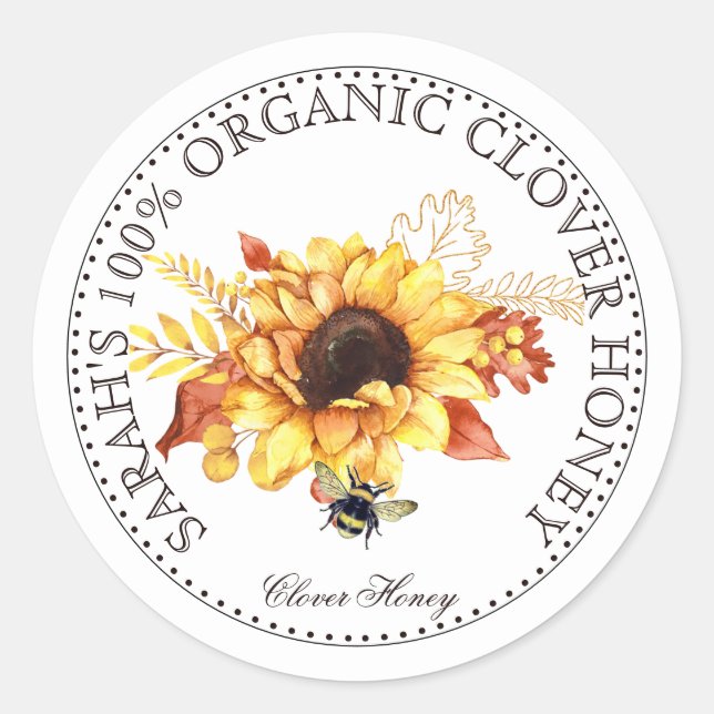 Honey Bee Sunflower Honey Jar Label Runder Aufkleber (Vorderseite)