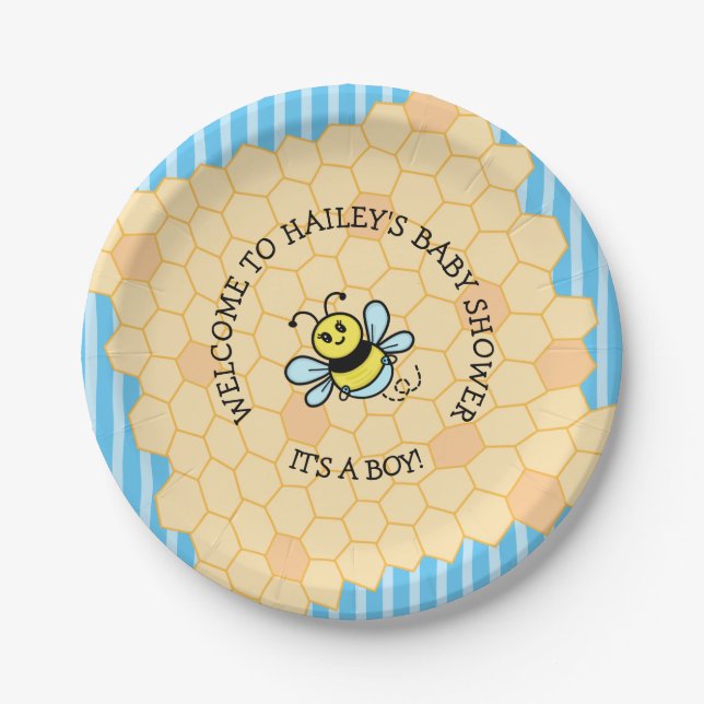 Honey Bee Themed Boy's Baby Shower Paper Plate Pappteller (Vorderseite)