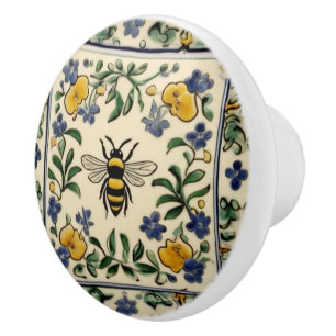 Honey Bee Traditional Blue Yellow Mediterranean Keramikknauf